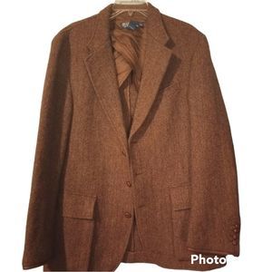 Ralph Lauren 100% wool herringbone blazer with leather elbow patches